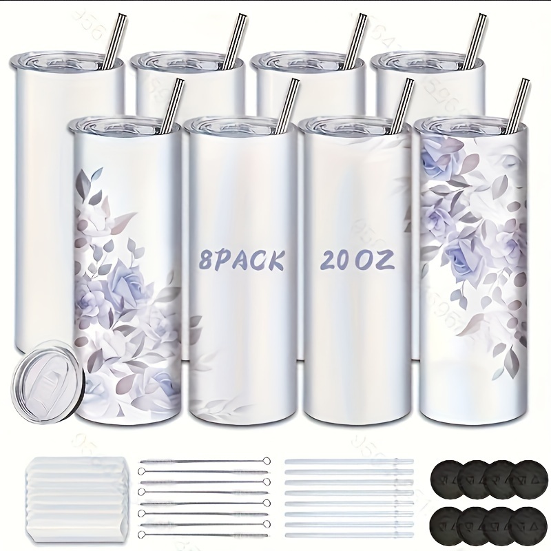 Bulk Blank SUBLIMATION TUMBLERS 20 Ounce 5 Pack Blank White Sublimation  Tumblers Skinny, Straight Straws, Rubber Bottoms, Brushes 