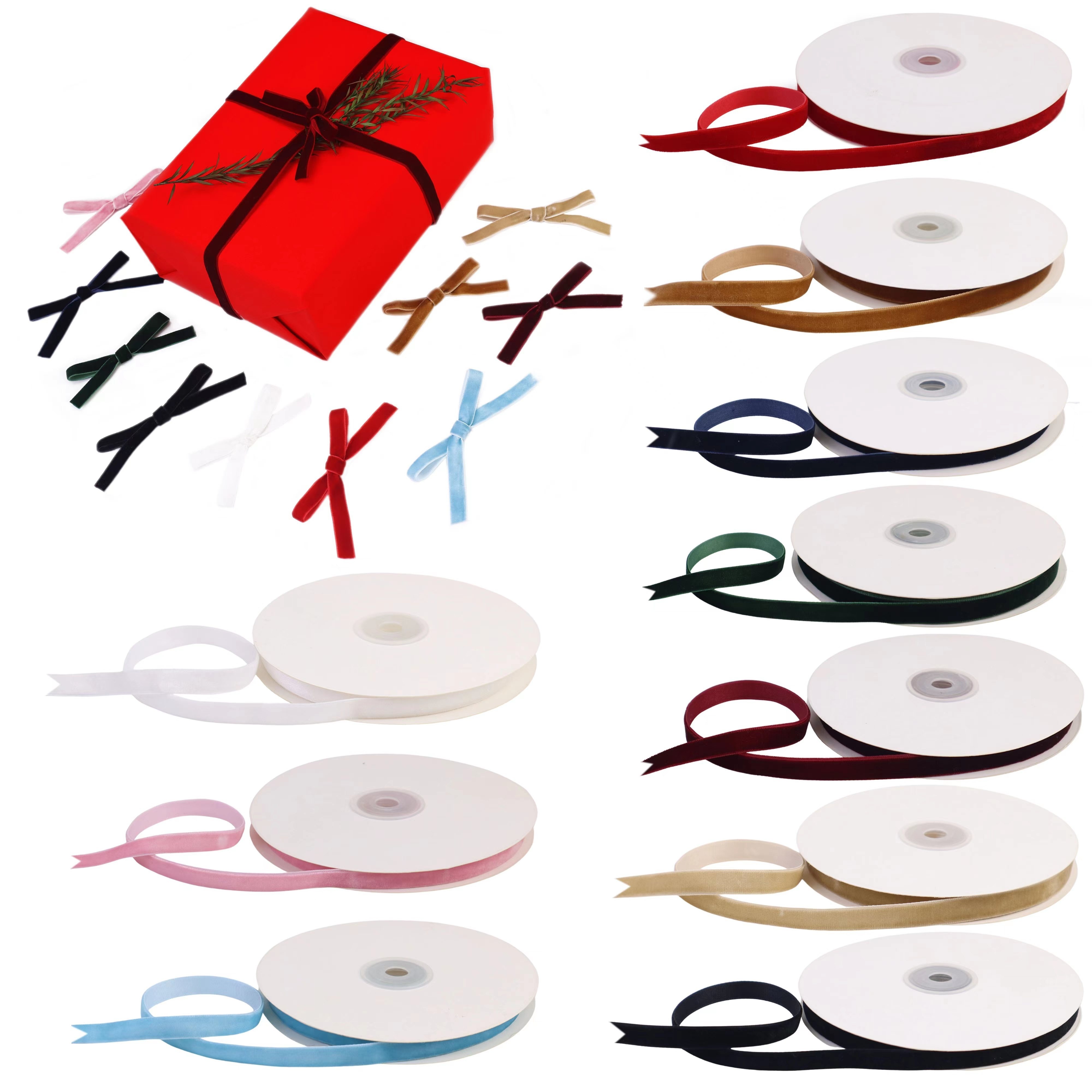 Shappy 8 Rolls 1/4 inch by 25 Yard Satin Ribbon Double Face Ribbon Fabric Ribbon with Golden Edges 8 Colors