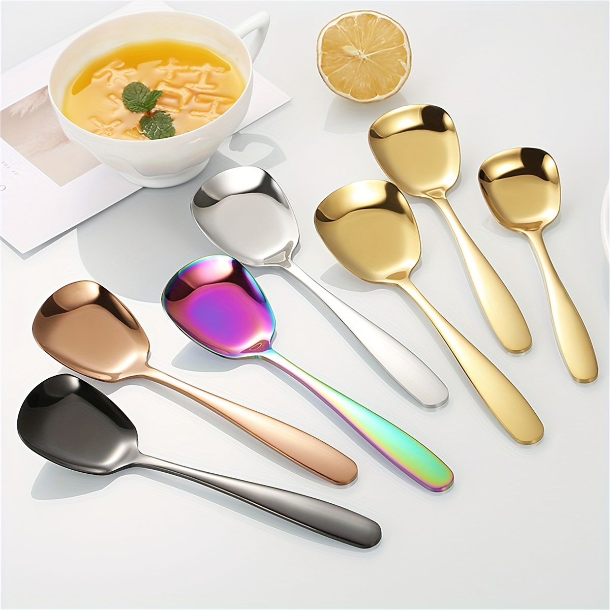 Clupup Square Head Stainless Steel Spoons, Rice& Soup Spoons