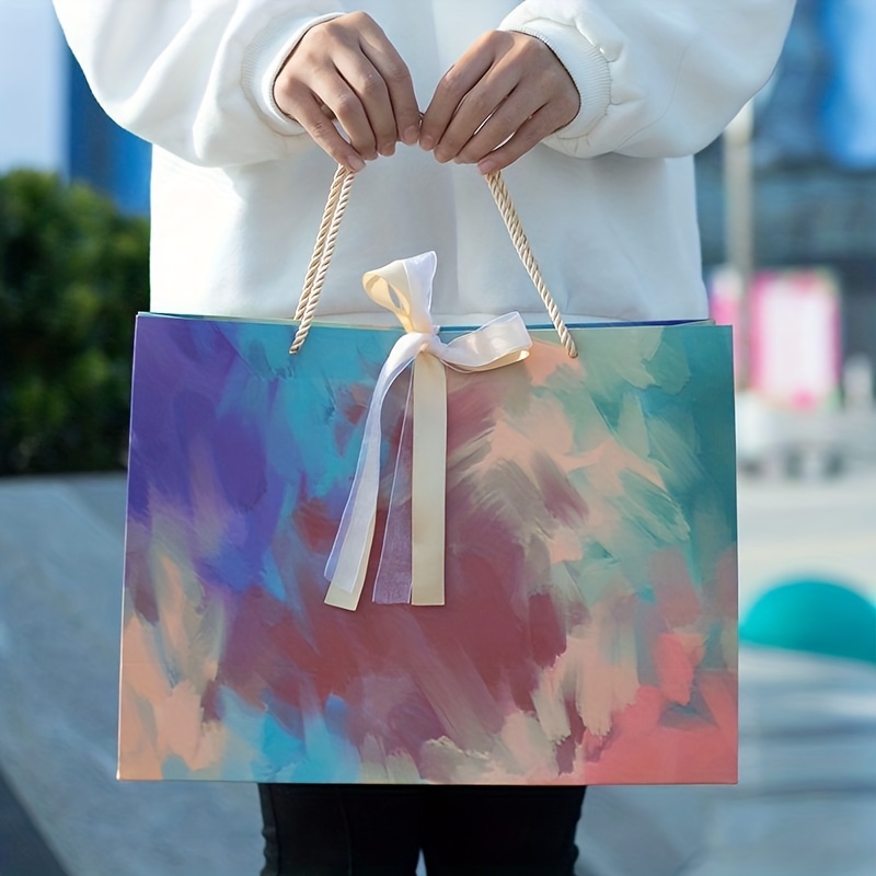 1pc Gift Bags 11x3 9x7 87 Oil Painting Pattern Bags Artistic Goodie Bags  With Ribbon Treat