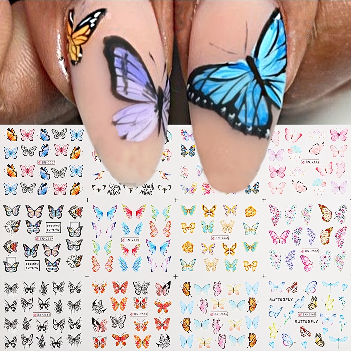 Nail Art Stickers Decals Flower Butterfly Green Leaf Design DIY