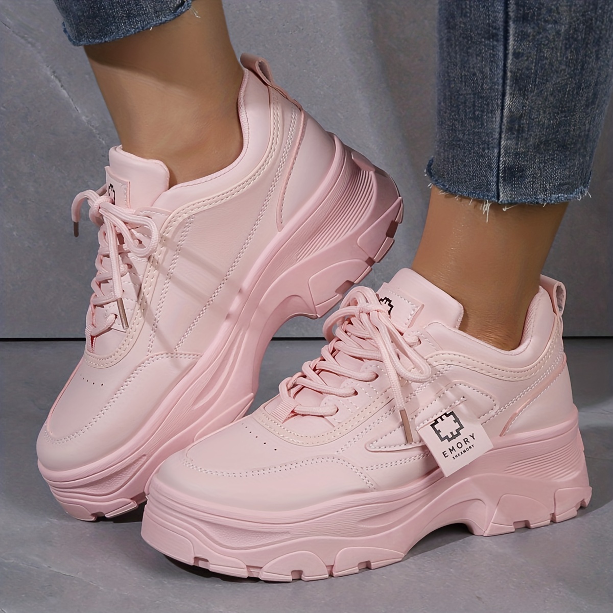 Women's Lace Thick Sole Chunky Sneakers Trendy Height - Temu Canada