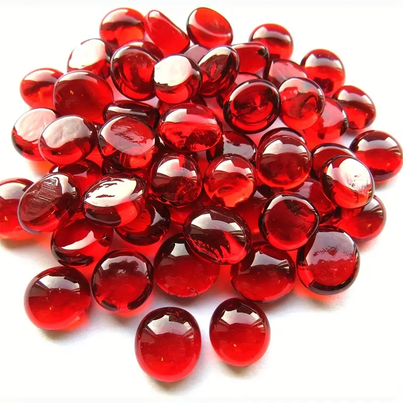 1 Pack Red Flat Glass Marbles For Vases Glass Gems Beads Pebbles Vase  Filler 1LB