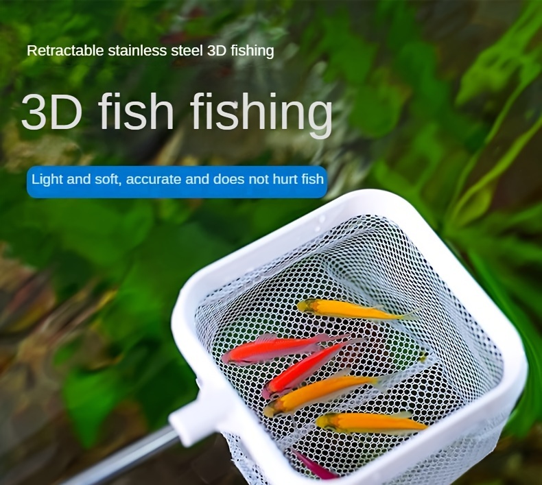 1pc 3D Fishing Upgrade Fishing Net, Removable Stainless Steel Retractable  Fishing Net, Fish Tank Fishing Ornamental Fish Net Pocket, Dense Net