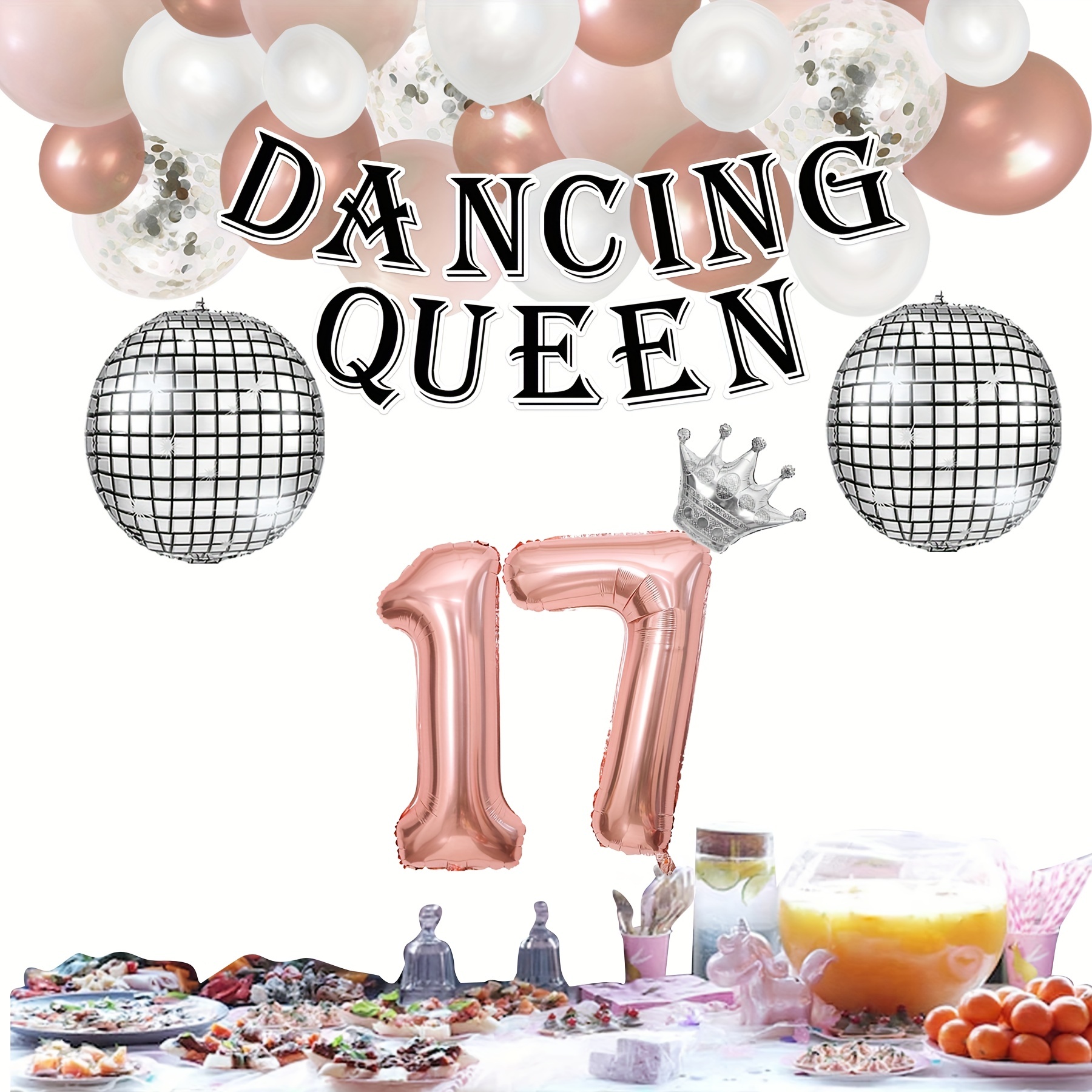 Juego de decoraciones de cumpleaños número 17, banda de globos de oro rosa  para niñas de 17 años, suministros para fiesta de cumpleaños