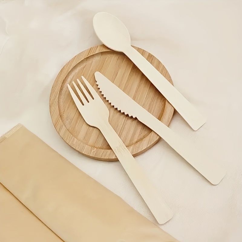 Disposable, Knives, Spoons, Forks, Bamboo Tableware, Steak Knives, Cake  Forks, Fruit Forks, Disposable Knives, Forks, Spoons, Biodegradable - Temu