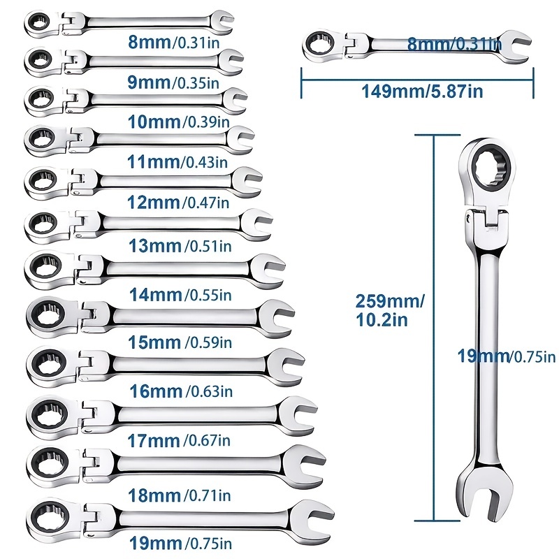 Pmmj 6/8/10/12pcs Set Chiavi A Cricchetto Testa Flessibile - Temu Italy