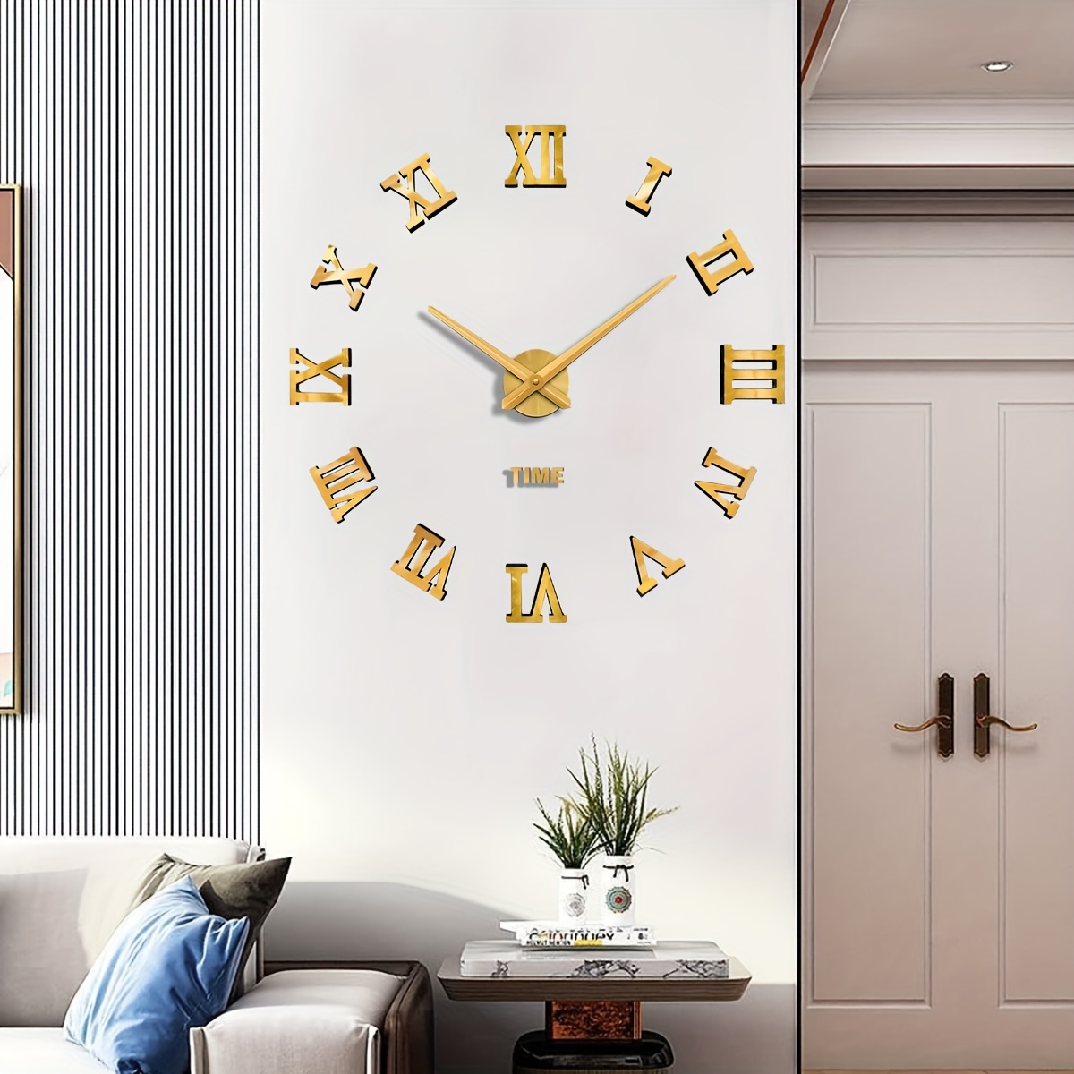 VREAONE Reloj de pared grande 3D DIY, números romanos gigantes, reloj sin  marco, espejo adhesivo para pared, decoración del hogar para sala de estar  y