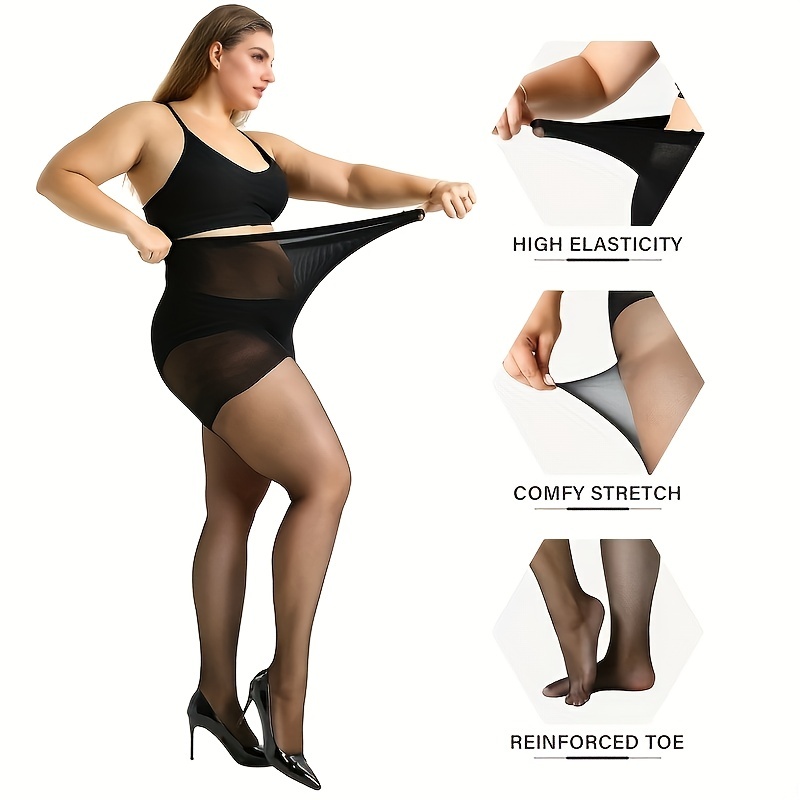 Plus Size Basic Stockings Set Women's Plus Elastic Solid - Temu