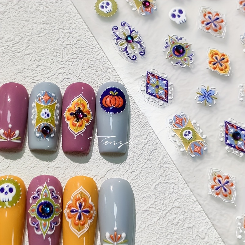 

5d Embossed Bohemian Style Nail Art Stickers, Nail Art Decals For Nail Art Decoration, Self Adhesive Nail Art Supplies For Women And Girls