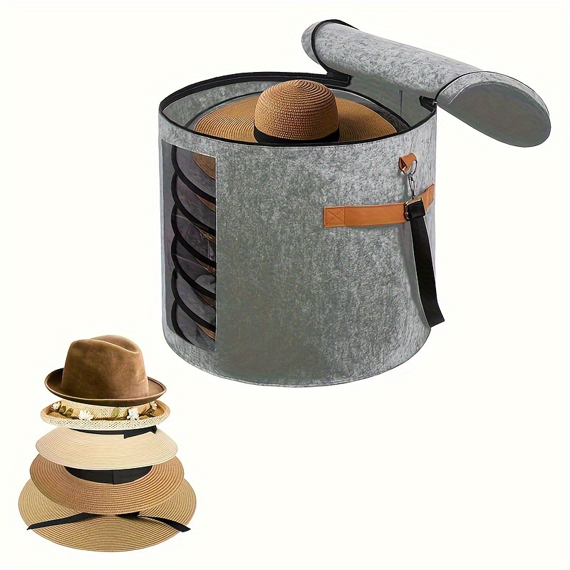 Hat Box Hat Storage Box Portable Stuffed Animal Toy Storage Foldable Round  Brim Hats Organizer Felt Organizer Bucket for Hats Clothes Office Gray