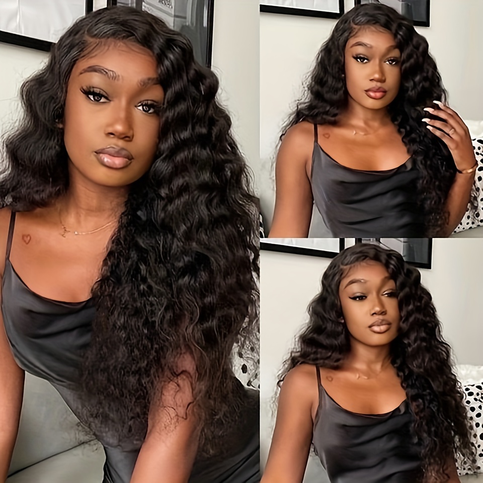 Deep Wave Lace Front Wig Closure Human Hair Wigs Brazilian Curly Wave Wigs  For Black Women - 14inch