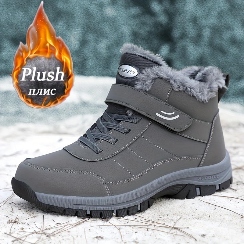 

Men's Slip Resistant Snow Boots, Winter Thermal Shoes, Windproof Hiking Boots With Fuzzy Lining
