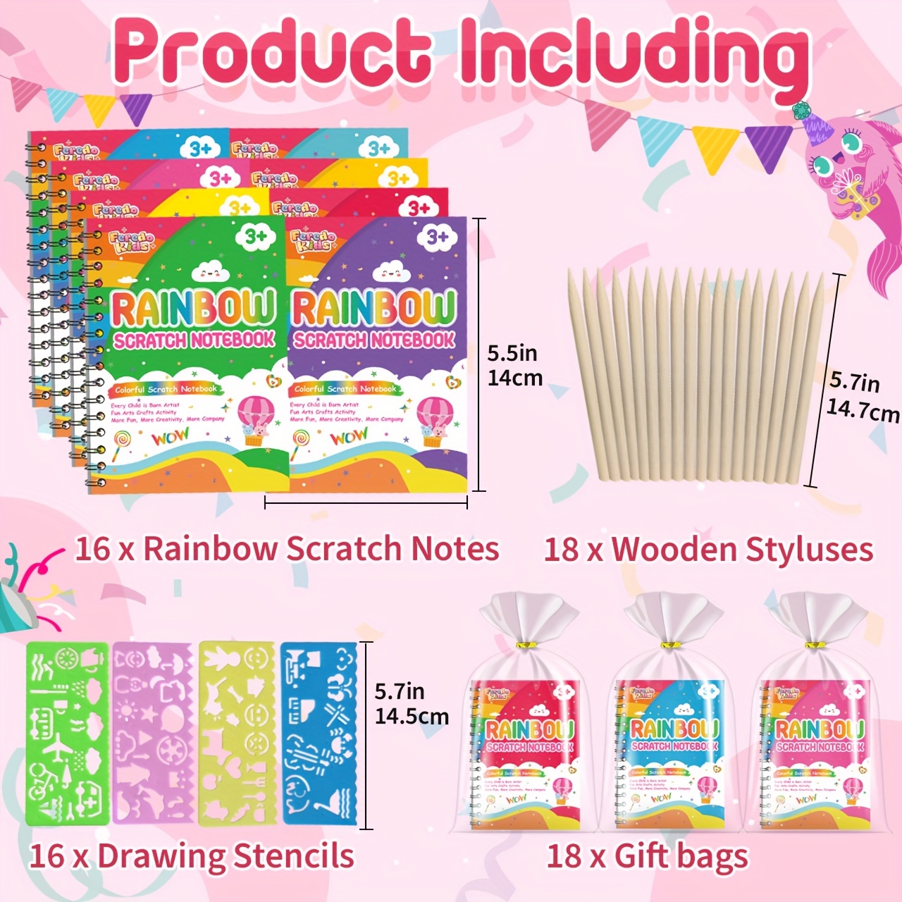 pigipigi Scratch Paper Party Favor: 16 Pack Rainbow Scratch Notebook Kids  Art Craft Supplies Birthday Gift for Girls Boys Age 3 4 5 6 7 8 9 10 Years