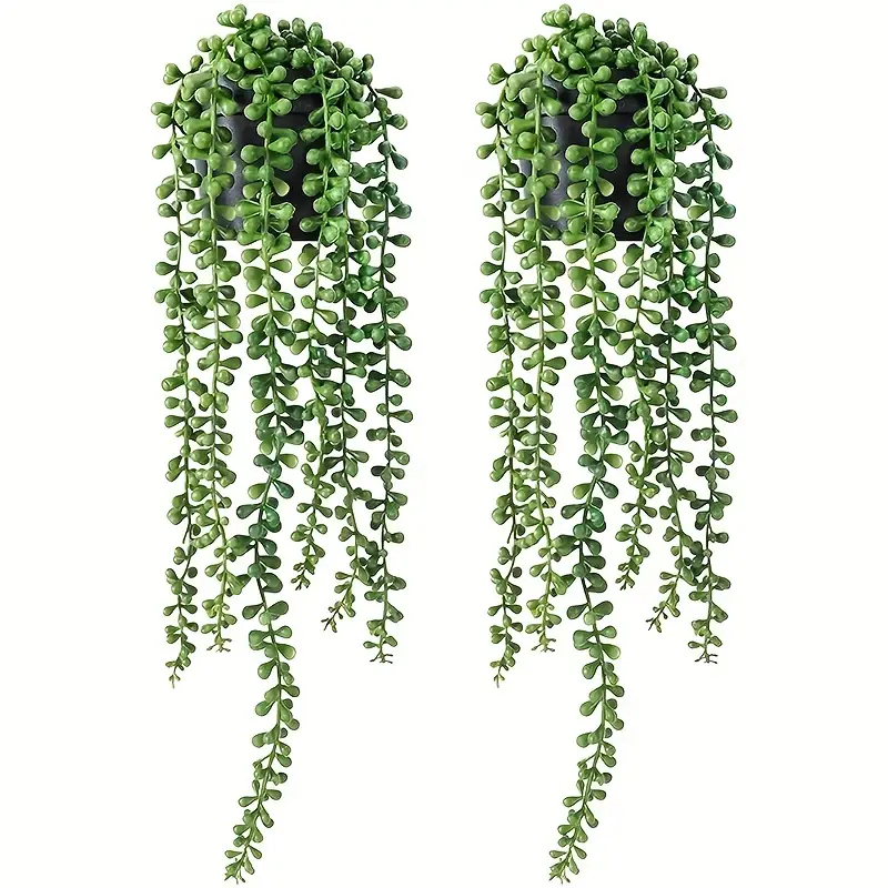Artificial Hanging Plants Flower Fake Succulents String Of Pearls Green  Vine Ivy