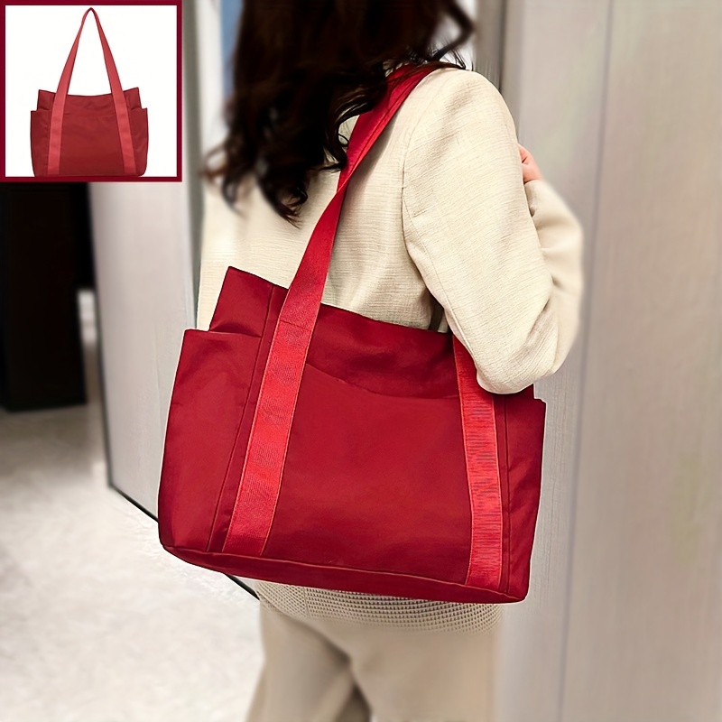 Large Capacity Nylon Tote Bag, Solid Color Simple Shoulder Bag, Women's  Casual Handbag & Shopping Bag - Temu