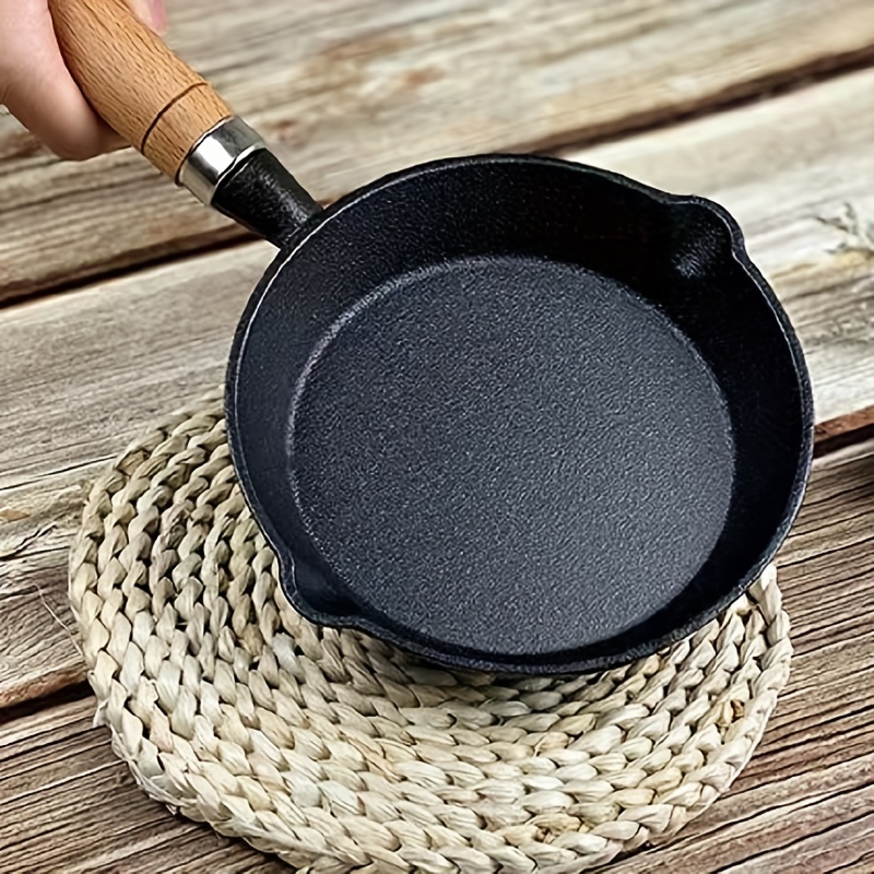 1pc 4 Mini Cast Iron Skillet With Wooden Handle Perfect For Baking