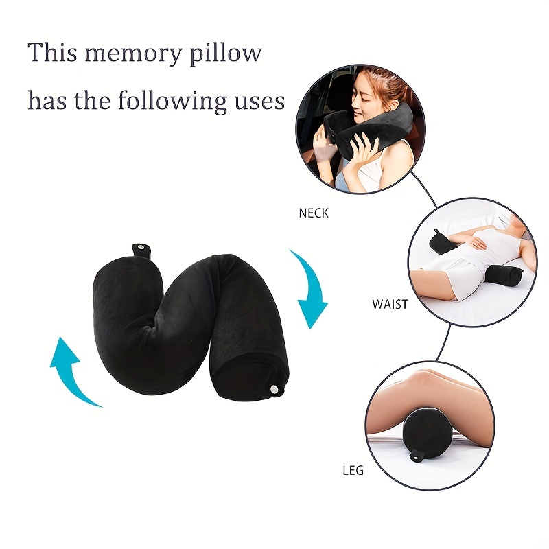 Black Twist Memory Foam Travel Pillow For Neck, Chin, Lumbar And Leg  Support - Neck Pillow For Traveling On Airplane, Best For Side, Stomach And  Back Sleepers, Adjustable, Bendable Roll Pillow - Temu