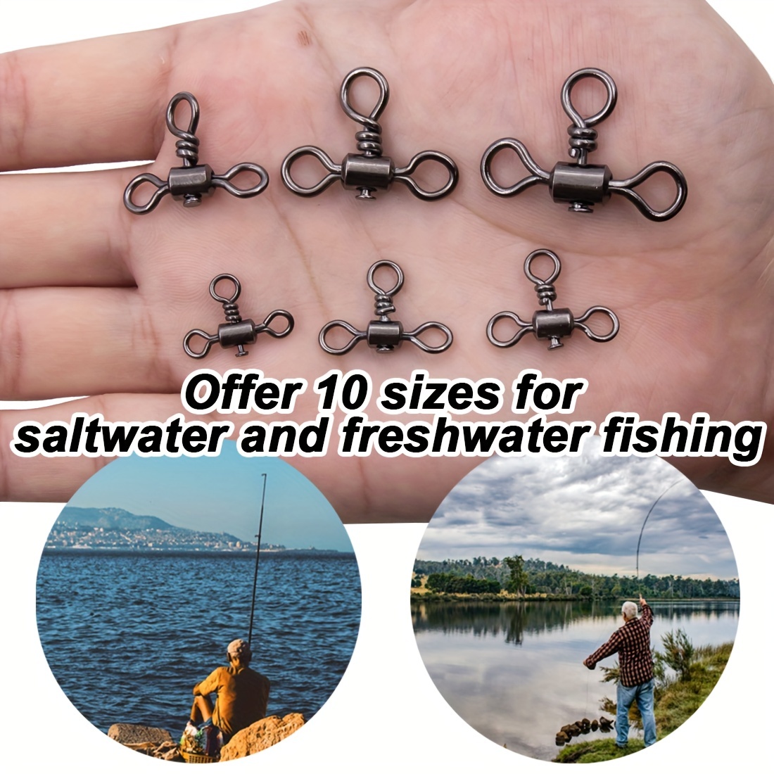 3 Way Swivels Tackle 15~60Pcs Fishing Barrel Swivels for Saltwater