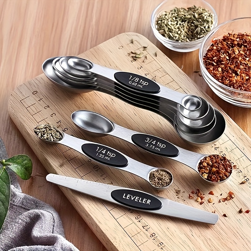 Stainless Steel Magnetic Measuring Spoons With Leveler - Dual Sided Spoons  For Spices, Teaspoons, And Baking And Cooking - Kitchen Utensils And  Apartment Essentials For Back To School - Temu Germany