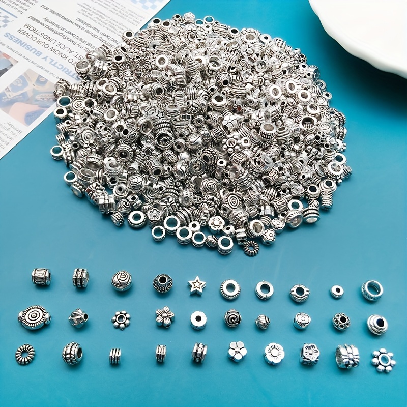 Fun-Weevz 240 Antique Silver Metal Spacer Beads for Jewelry Making Adults, 9 Style Casting & Steel Bulk Bead Assortment for DIY Bracelets, Metal