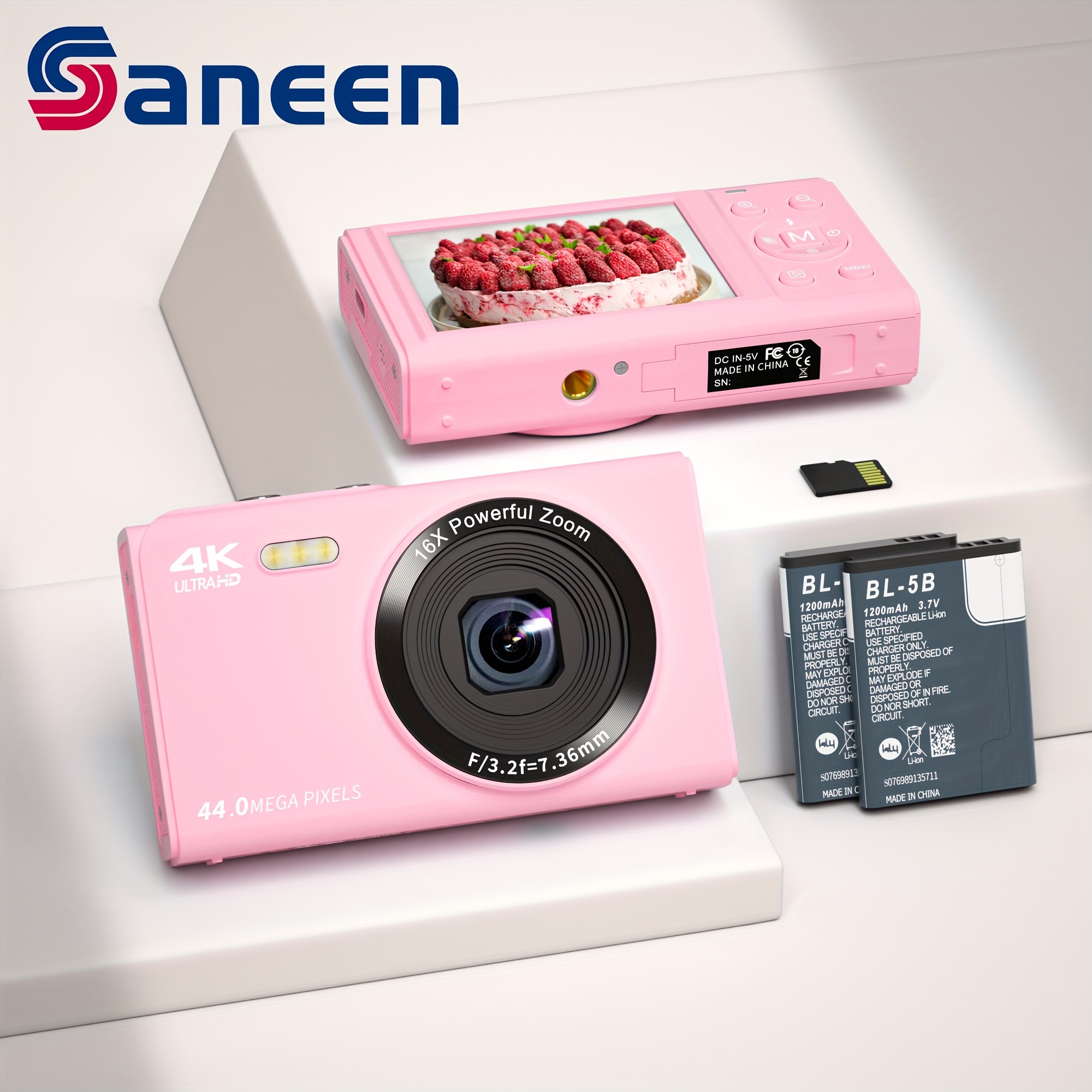 Cámara digital, mini cámara 4K Ultra HD para fotografía vlogging, zoom de  44 MP 1080P 16X, pantalla IPS de 2.4 pulgadas, luz de relleno integrada