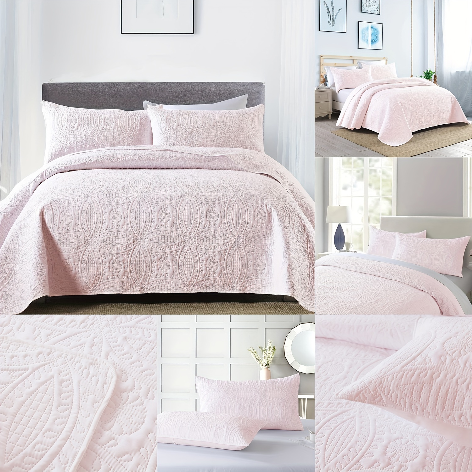 soft breathable 3pcs bedspread set with   technology embossed circles   1 bedspread and 2 pillowcases     in bedroom or dorm decor bed accessories details 3