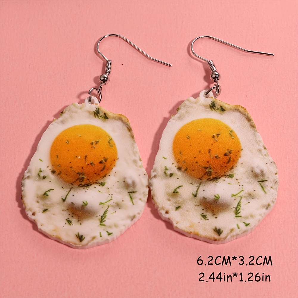 Food Dangle Earrings, Acrylic Fried Egg Pizza Toast Design
