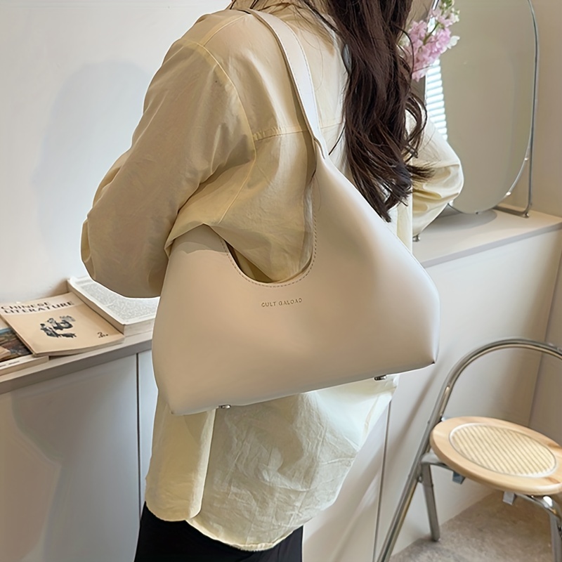 Retro Minimalist Style Women's Underarm Bag, Solid Color Shoulder Bag,  Versatile Zipper Crescent Shaped Handbag - Temu Bahrain