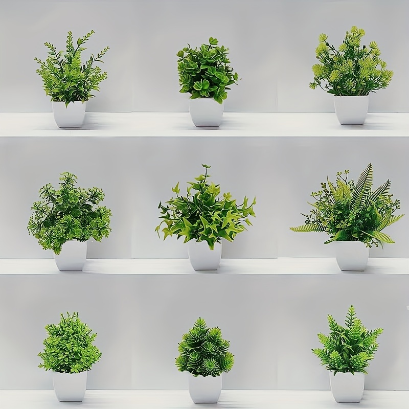 9pcs / Set Pequeñas Plantas Falsas Mini Plantas Artificiales En Macetas,  Plantas Artificiales De Plástico Para Interiores, Decoración Estética De  Euca
