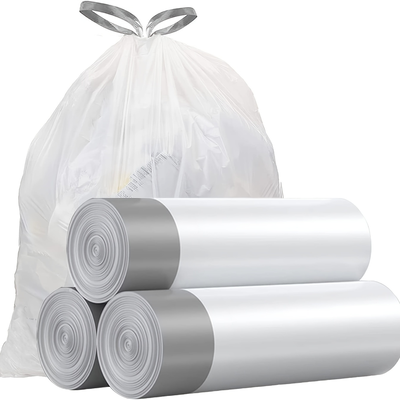 3 Rolls 60pcs White Plastic Rubbish Trash Bags Kitchen Garbage Bag