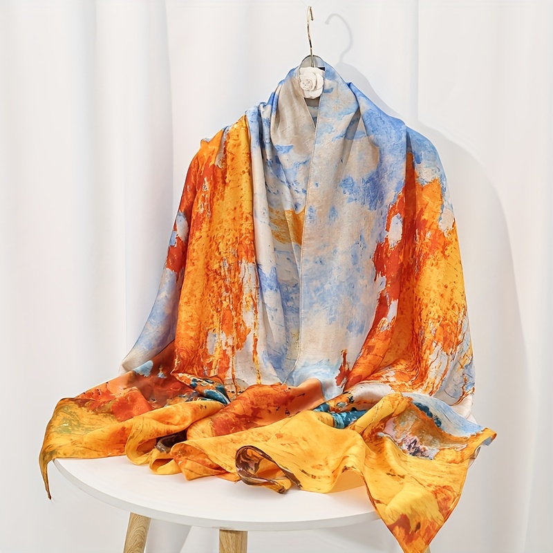 1pc Uv Protection Shawl Scarf With Printed Landscape For Unisex