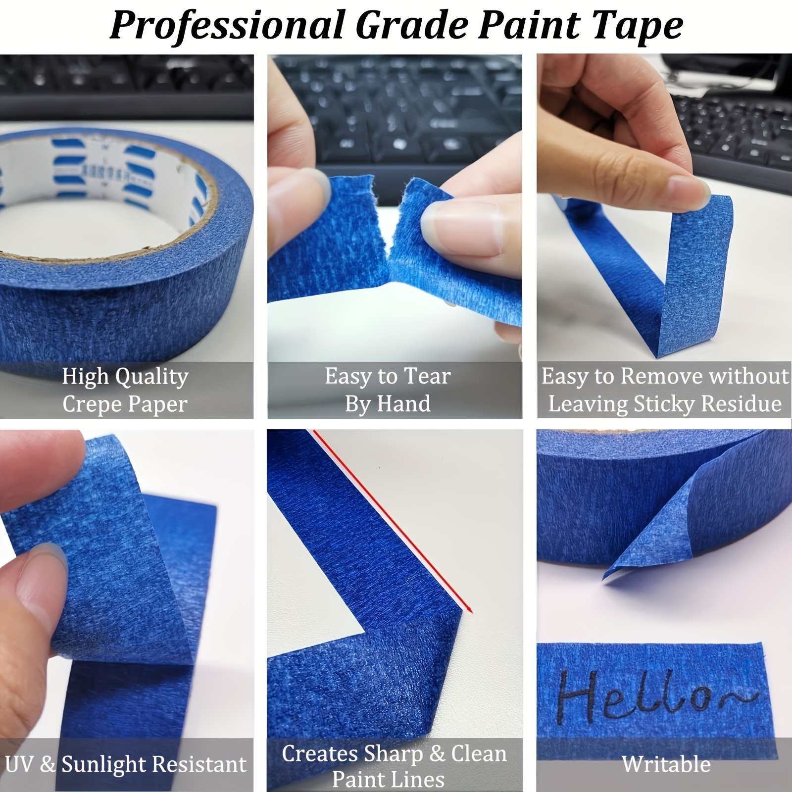 Multi-Surface Blue Painters Tape - 1 in Masking Tape for Painting, Crafts, DIY - Professional Grade Paint Tape UV Resistant, 0.94 in x 60 yd (6 Rolls)