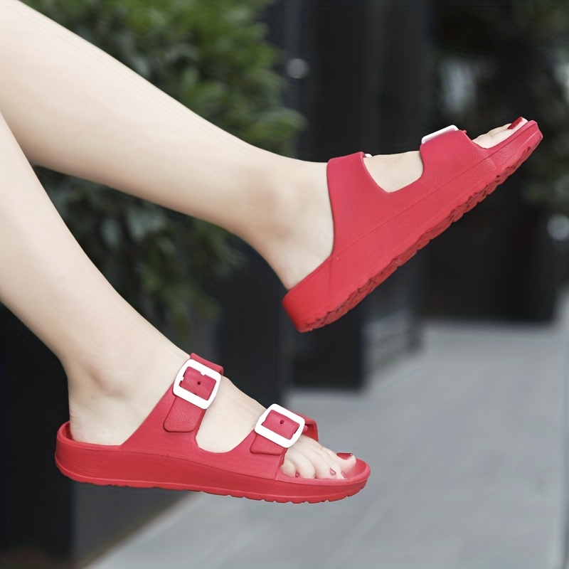 Women's Comfortable Adjustable Buckle Flat Sandals Solid - Temu