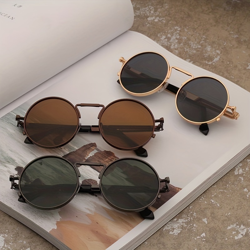 Gafas de sol redondas estilo Hippie para hombre y mujer, lentes de