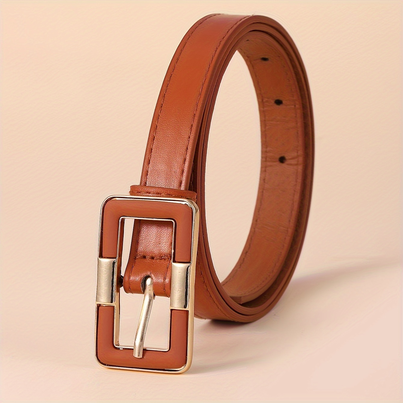 Square Buckle Belt Women Skinny Leather Thin Waistband 