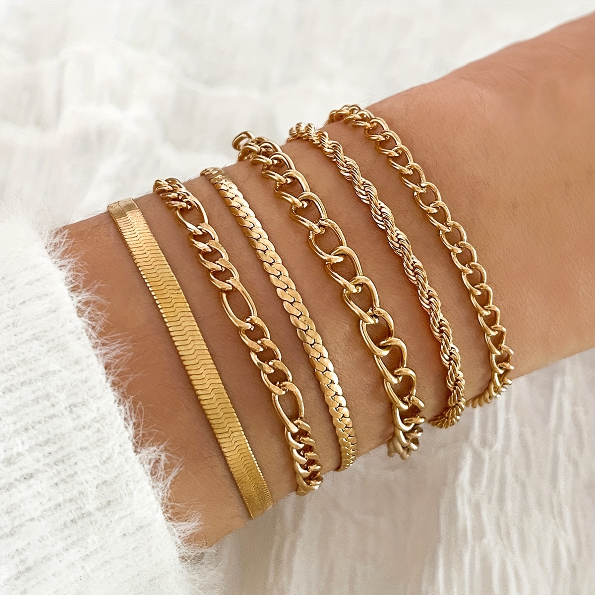 6pcs Stylish Golden Cuban Chain Link Bracelets