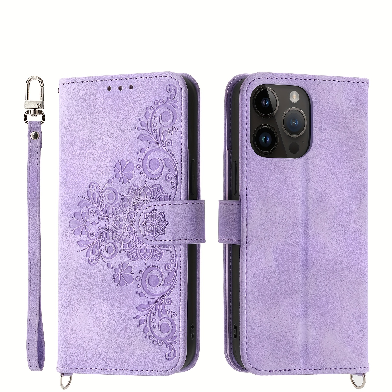 Luxury Flower Wrist Strap Leather Case For iPhone 15 Pro Max 14 13