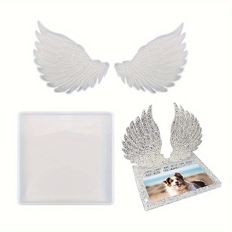 

3pcs/set Large Square Silicone Mold And Angel Wings Mold Set, Resin Coaster Mold, Memorial Candle Holder, Diy Valentine's Gift