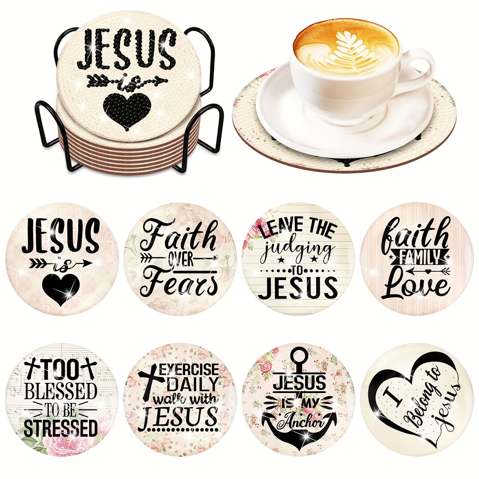 8 pcs Christian Diamond Art Painting Coasters Kits with Holder  for Adults, Religious Bible Verse Cross Diamond Dotz Coasters for  Beginners, Kids, and Adults Art Crafts Supplies Christmas Gift