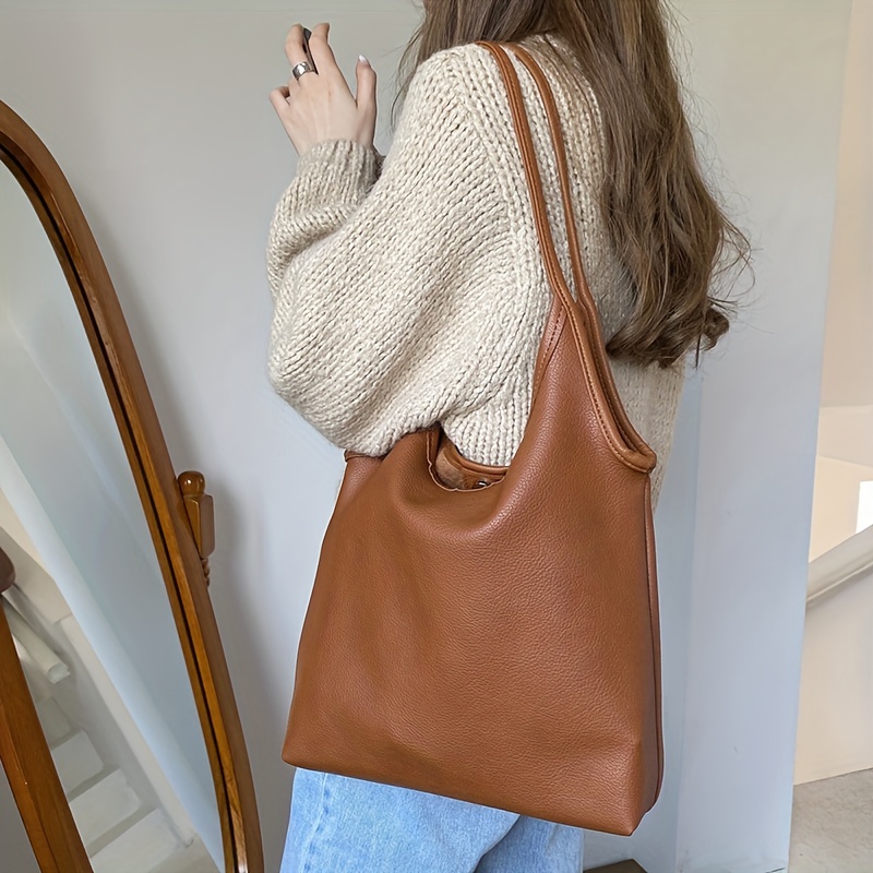 BROWN LEATHER HOBO Bag Oversize Shoulder Bag Everyday 