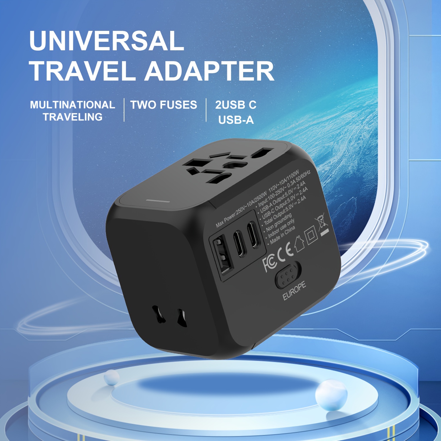 Adaptador de corriente de viaje USB universal todo en uno con 3 puertos USB  y cargador de pared internacional tipo C en todo el mundo Enchufe de
