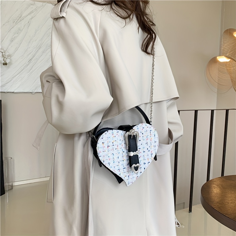 Cute Heart Shaped Texture Small Bag, Top Handle Fancy Tweed