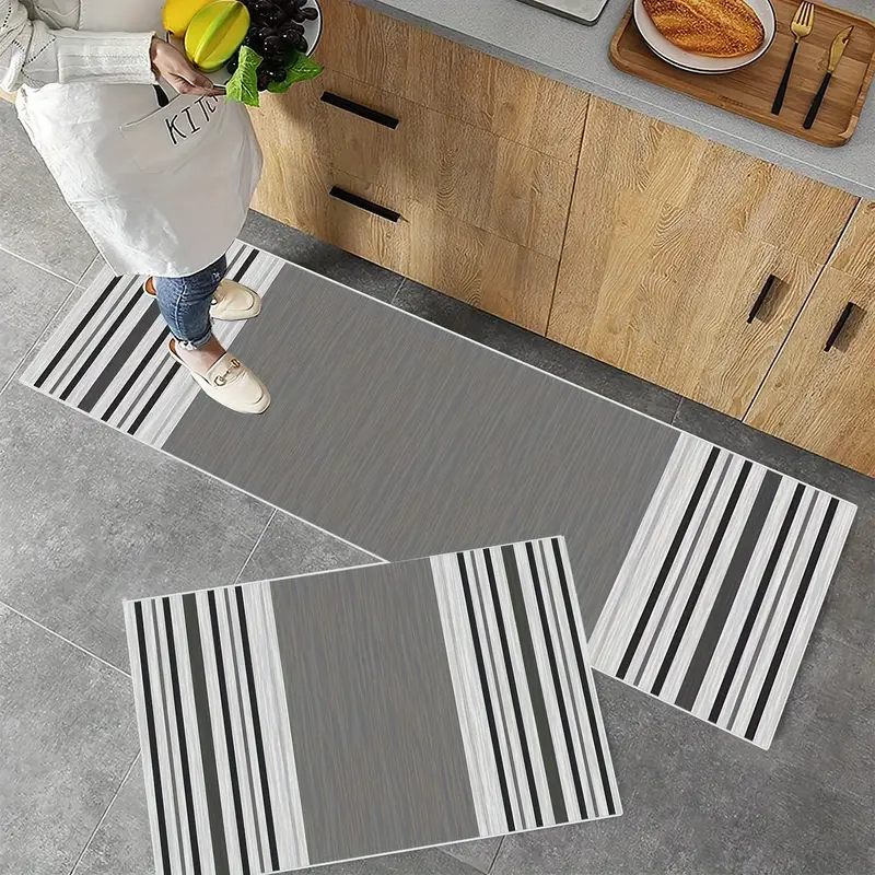 Kitchen Mat, Cushioned Waterproof Kitchen Rugs, Comfort Standing Desk Mat,  Kitchen Floor Mat Non-skid & Washable For Home, Office, Sink- Grey Stripe -  Temu