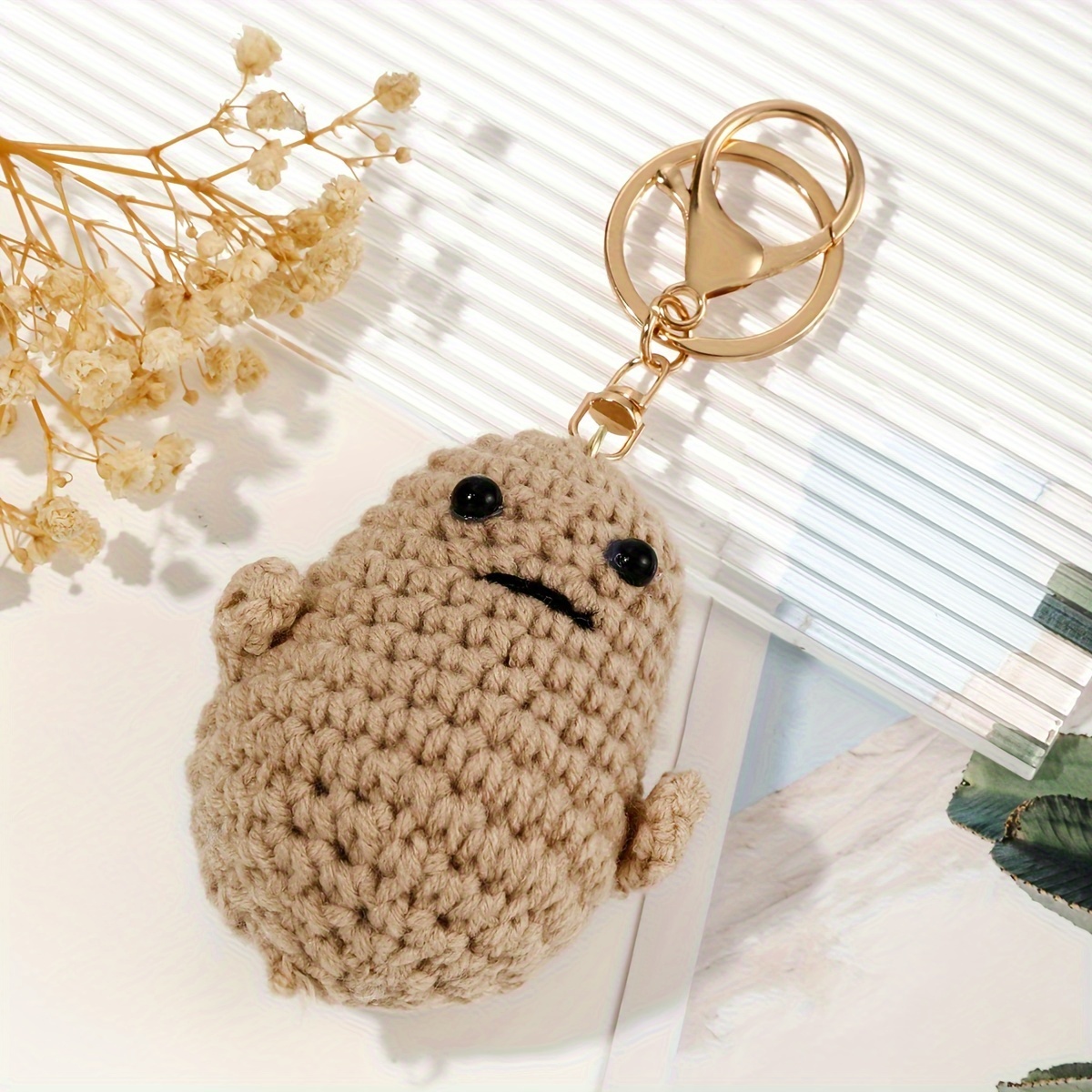 Crochet Peanut Doll Keychain Cute Knitted Key Chain Ring Purse Bag Backpack  Charm Car Pendant Earbud Case Cover Accessories Gift