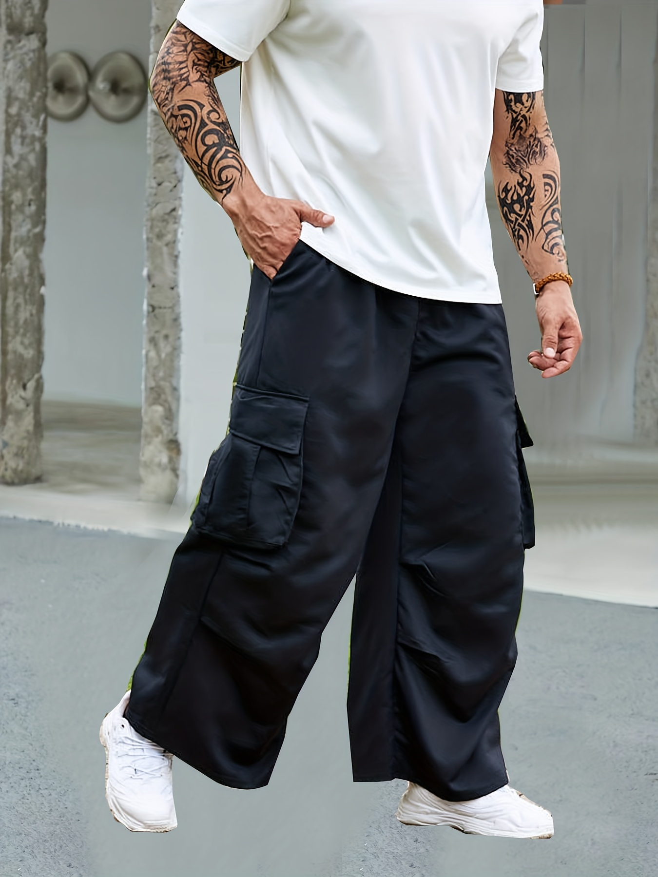 Womens Casual Baggy Cargo Joggers Pants Loose Elastic Multiple Pockets  Trousers