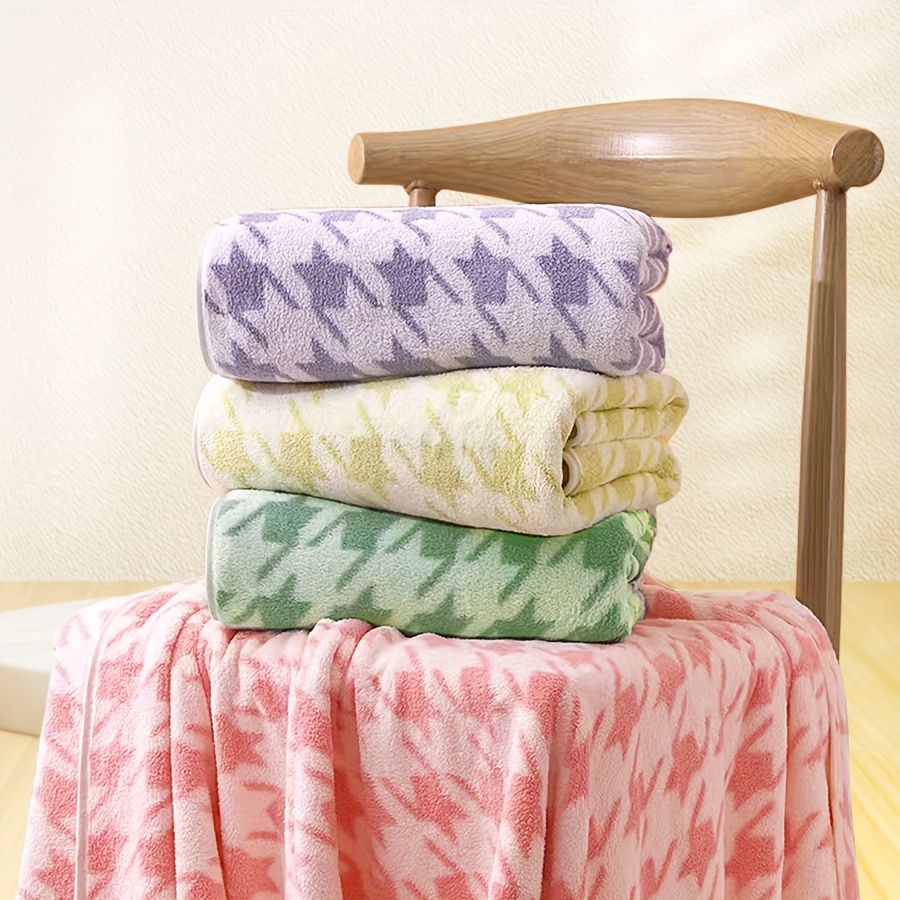 Checkered Pattern Towel Set Household Coral Fleece Towel - Temu