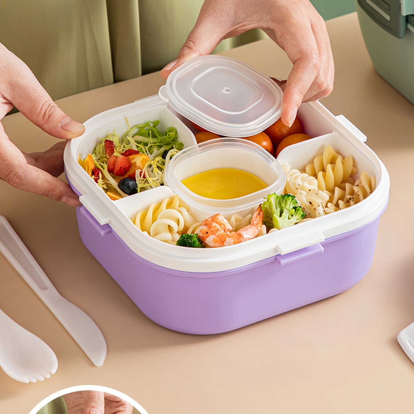 1pc Plastic Lunch Box, Microwaveable Bento Box Salad Fruit Food