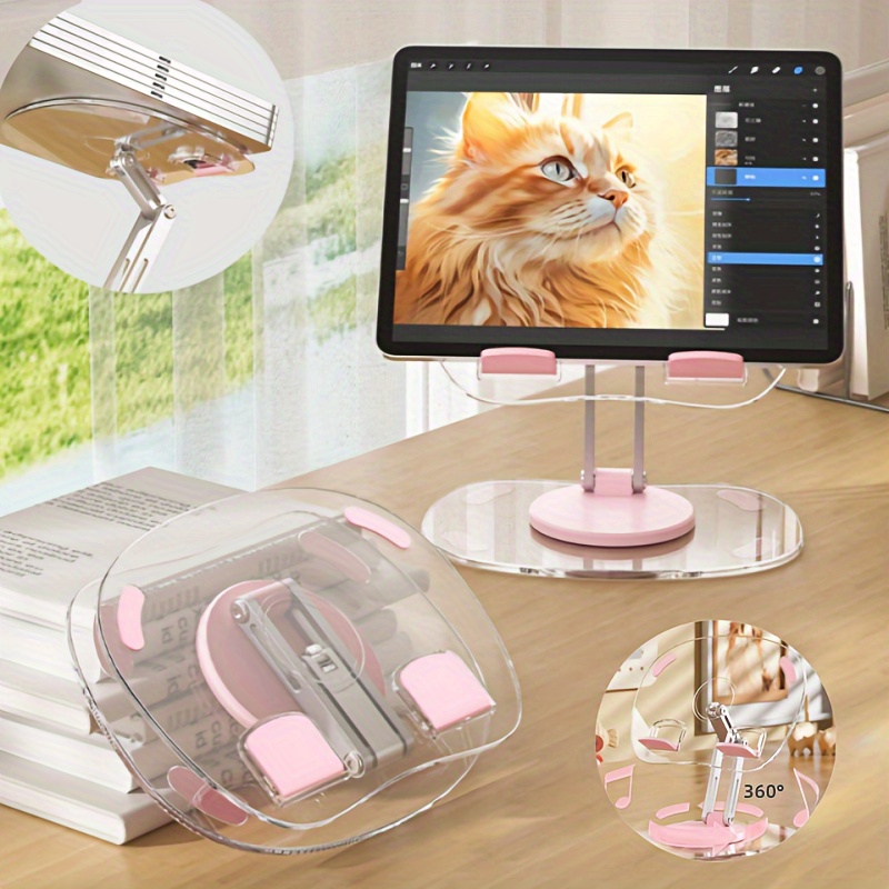 

360 ° Rotating Tablet Phone Holder Height Adjustable Portable Stand Transparent And Foldable.