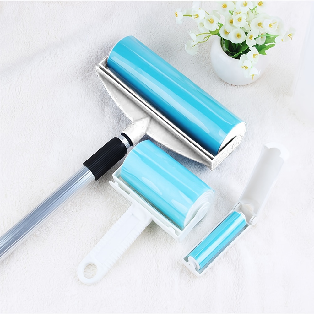 

3-piece Set Extendable Mop-style Long-handle Carpet And Clothing Lint Roller, Washable Handheld Pet Hair Sticky Remover Dust Cleaner Set